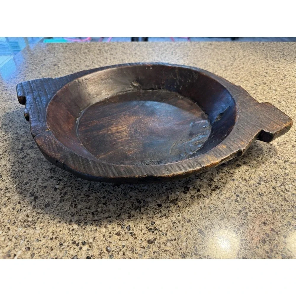Primitive Parat Chapati Wooden Dough Kneading Bowl Hand Carved Rustic